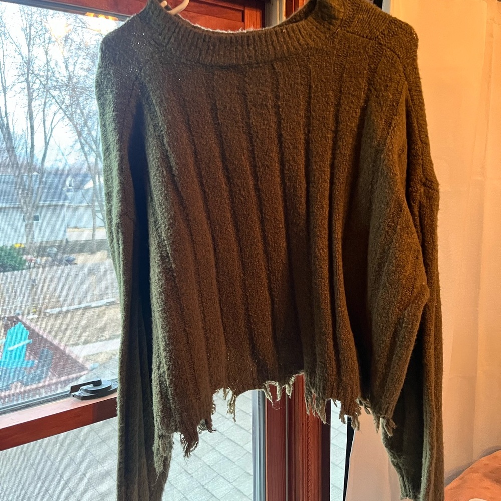 Olive Green Distressed Sweater